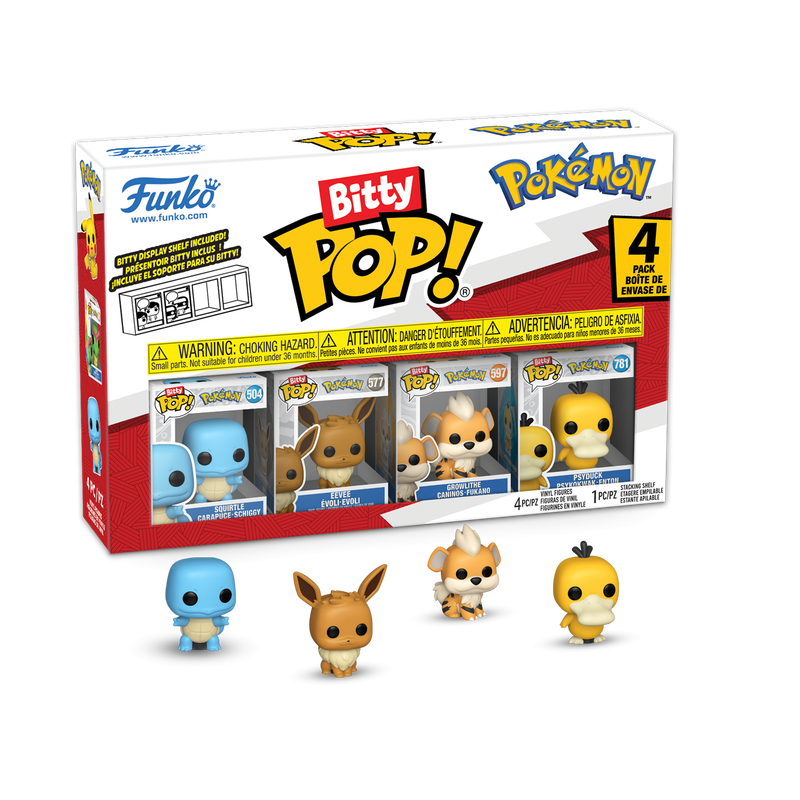 Bitty Pop Pokemon: Squirtle - Eevee - Growlithe - Psyduck