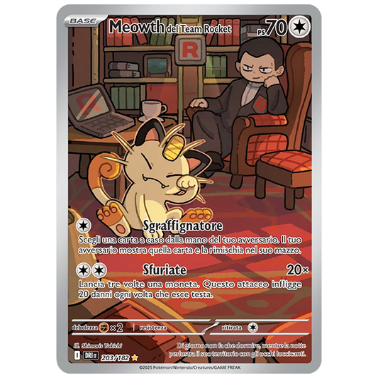 203-182 Meowth del Team Rocket - Illustrazione Rara (IT)